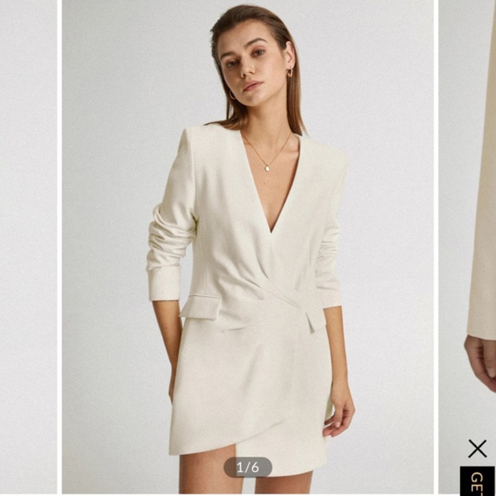 COMMENSE Asymmetrical Deep V Wrap Blazer Dress (Apricot)